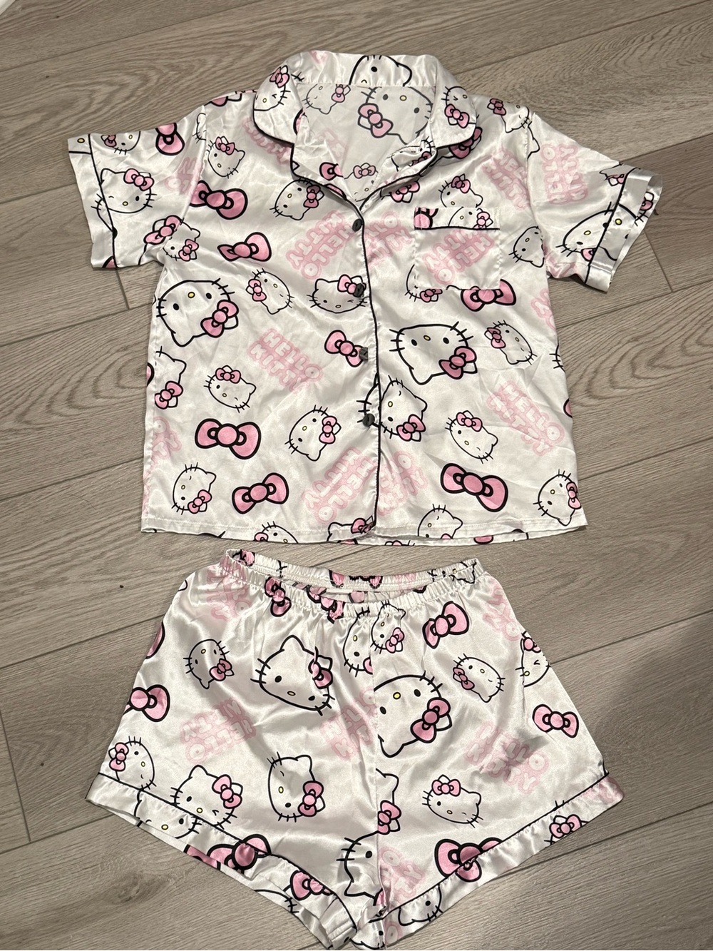 Hello Kitty Pink & White Satin Pajama Set